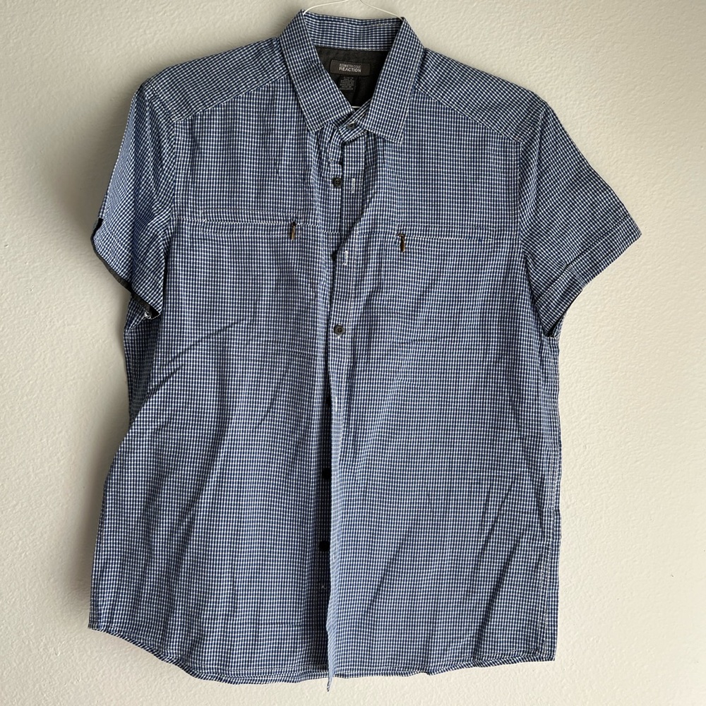 Kenneth Cole: Reaction, Blue Patterned Dress Shirt, Size L